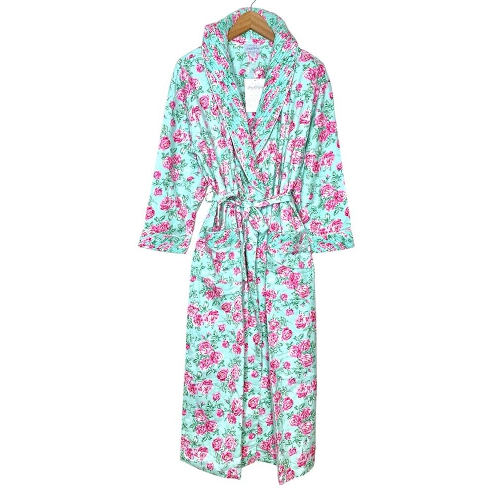 Lanz of Salzburg Flannel Mint Rose Floral Print Robe Size Small Cotton NWT